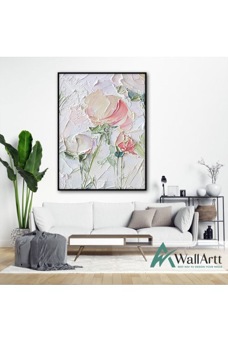 Pale Pink Flowers 3d Heavy Textured Partial Oil Painting